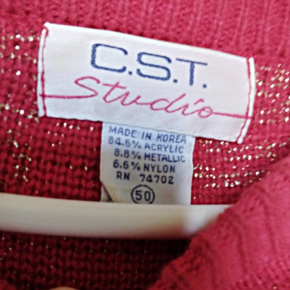 C.S.T. Studio Red and Gold Sweater, Size 50/ US 2X - Picture 3 of 4